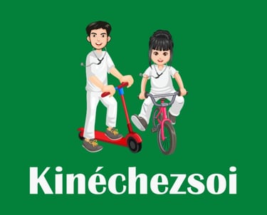 a man and a woman riding scooters on a green background
