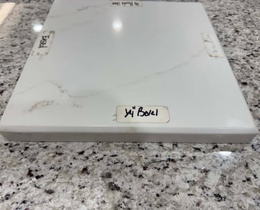 Beveled edge profile on polished quartz slab