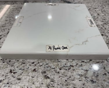 Round over edge on quartz countertop with soft curved finish