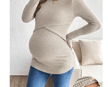 Maternity nursing and pumping friendly long sleeved t shirt