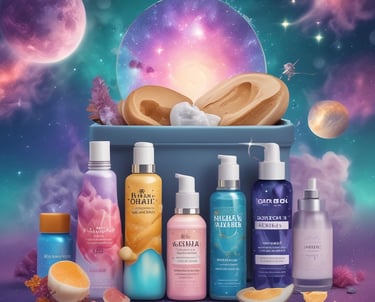 Several wellness products are arranged on a surface. There is a box labeled 'Eir Health Sleep No. 10' that indicates it contains CBD products for calming and sleep aid, featuring evening oil with lavender and melatonin. Beside it, a pouch labeled 'Midnight Chill' contains bath salts. In front, there is a bath bomb with a subtle gray and blue design.
