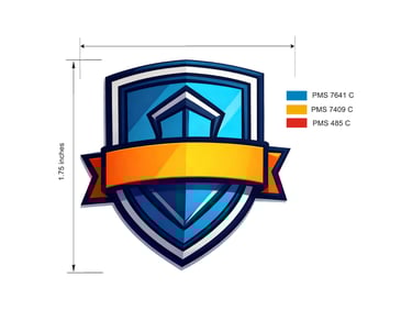 a blue shield shield shield logo with a ribbon around it