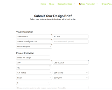 a webpage with a design brief on the bottom of the page