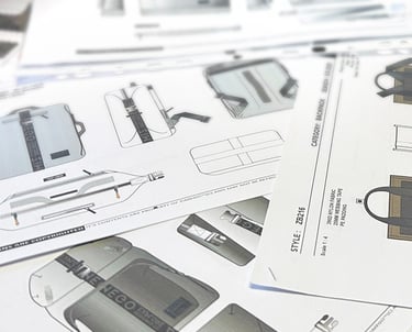 designing and creating tech packs for mens clothing and bags