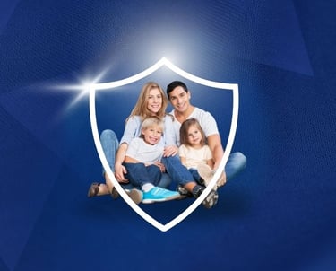 a family with a child and a baby in a shield shield
