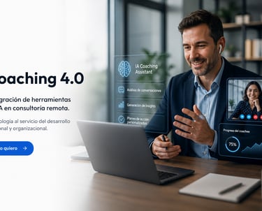 A professional business coach uses an AI assistant tool during a remote consulting video call.