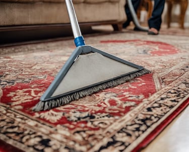 a person cleaning a rug with a vacuum