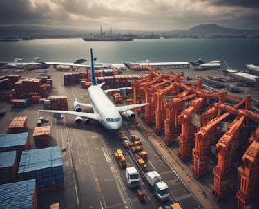 red and blue cargo containers