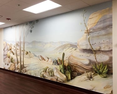2 panorama murals of Southern California landscapes adorn a long hallway, each measuring 20ft x 8.5ft. 