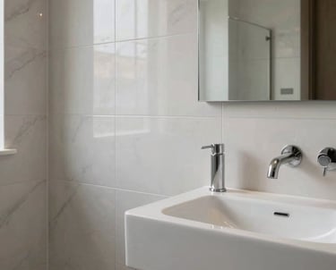 A luxury bathroom renovation featuring premium tiles and modern fixtures. High-quality workmanship in a contemporary South Asian / Indian home.