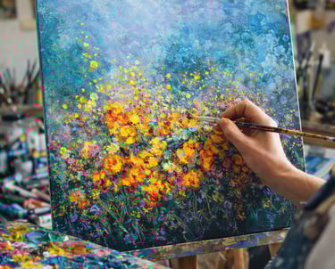 Custom Abstract wildflower painting. Bangalore art studio.