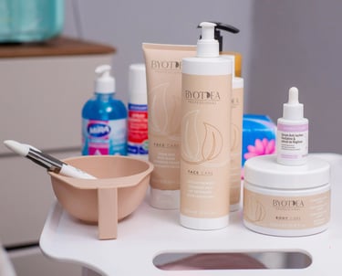 a table with a lot of beauty products on it