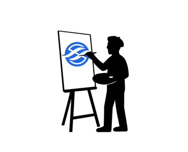 Artista pintando un cuadro con el logo de nuestro cliente