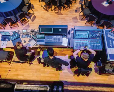 Sonus technical team managing live conference audio and visual equipment setup in Dubai