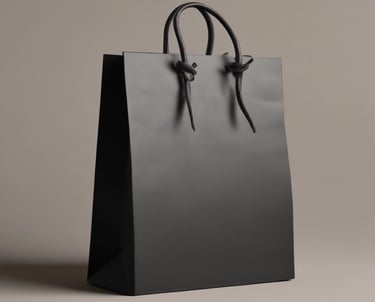 a black paper bag sitting on top of a table