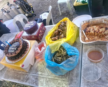 cakes for birthday of Val, with puso, lasagna and saang