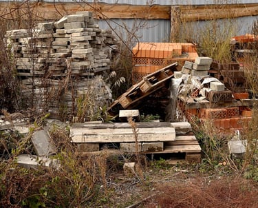 construction debris stacked on lot