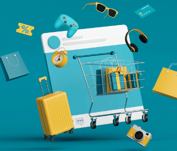a shopping carton with a carton of luggage