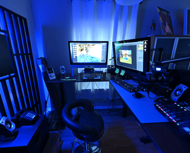 Advanced Editing Supercomputer desk with a computer monitor and a keyboard