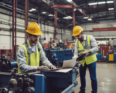 A spacious, modern warehouse or industrial interior with high ceilings and a sleek, organized layout. The space features several workstations equipped with monitors, barcode scanners, and storage areas. The setting is well-lit and appears clean and efficient, suggesting an environment designed for streamlined operations.