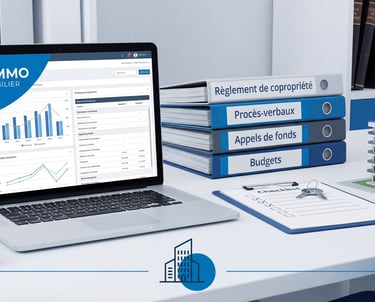 image représentant la gestion administrative d'une copropriété avec le logo niximmo