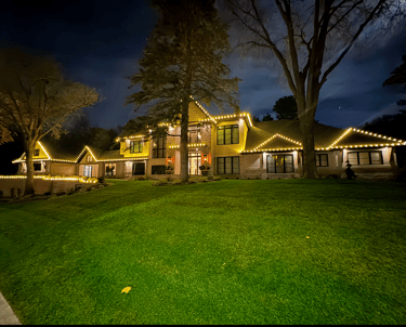 Soft White Seasonal Lighting on Large Home