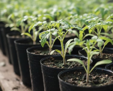 a row of potted plants in a row