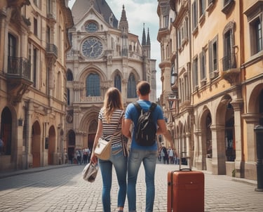 A professional team assisting travelers with health technology.