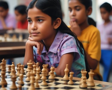 A group of children engaged in an online chess lesson with a coach.