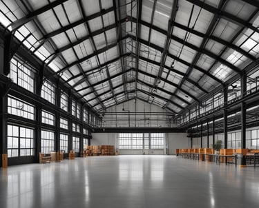 A sleek modern interior space featuring a long corridor with wooden flooring and ambient lighting. The area is bordered by large glass windows revealing an outside view. On the right, there is wall-mounted cabinetry and a control panel. The ceiling has visible pipes and ducts.