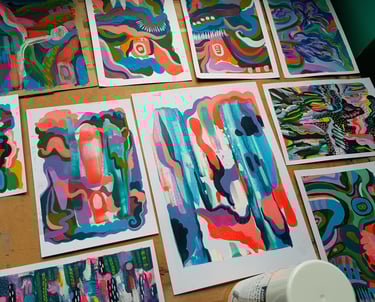 close up of several of my artworks in progress