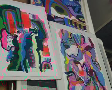 close up of my acrylic paintings in progress