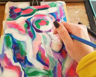 close up of me making a painting with acrylics