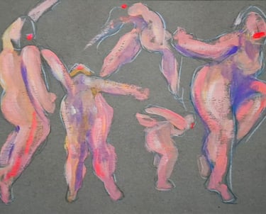 Study sketches and painted figures in movement