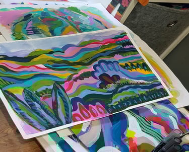 close up of my paintings in progress
