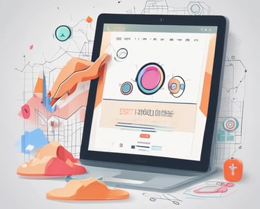 A team working on website and mobile app development on laptops.