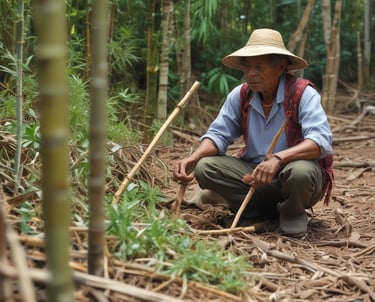 Workers transforming bamboo scraps into handcrafted items in a local workshop.