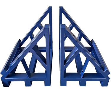 Two blue heavy duty steel fabrication squares for welding and industrial assembly projects.