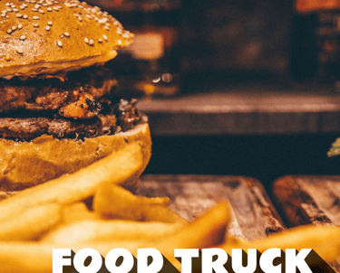 Event flyer design demonstrating bold typography, food photography, and strong visual hierarchy.