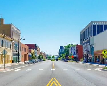 A view of Downton Kansas City, Kansas from the center of Minnesota Avenue