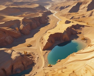 A global map highlighting interconnected mining, energy, and agriculture sites linked by glowing gold lines.