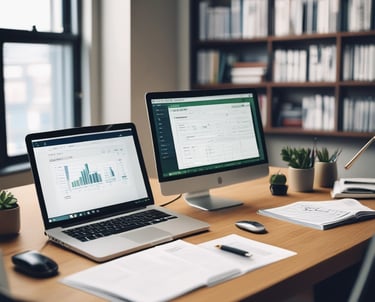 A person working on a laptop with QuickBooks and Xero open on the screen.