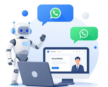 A sleek AI chatbot interface displayed on a modern laptop screen in a clean office setting.