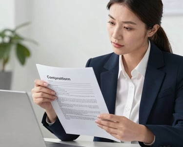 A friendly customer service representative reviewing complaints on a computer.