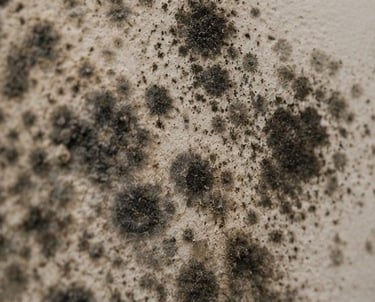 close up of black mold growth on drywall surface in Colorado Springs property basement showing toxic contamination requiring