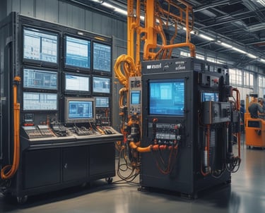 High-tech air purification devices installed in an office setting.