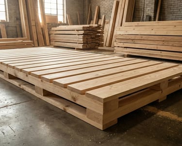 重型機械專用木製底座 (Heavy Duty Custom Wooden Skid Base)，高承重結構設計，適合大型設備固定與運輸。