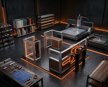 Advanced exhibition booth fabrication with precision engineering and premium finishes