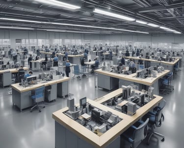 Technician installing new technology systems in a modern office.