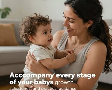 A smiling mother feeding her baby a colorful spoonful of pureed food in a cozy kitchen.